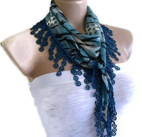 Necklace scarves, Traditional Turkish-style, Headband, Fashion scarf,  turquoise, black and Ivory, 2013 scarves