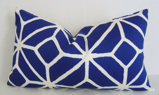 TRINA TURK / Trellis Marine Blue LUMBAR Pillow Cover / 12" x 20" / Marine / Indoor/Outdoor / Designer Fabric / Decorative Pillow