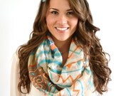 AQUA CORAL Aztec Ikat Western Chevron Geometric Exotic Print Infinity Loop Scarf Handmade Wide Chunky Colorblock Women's Fashion Accessory