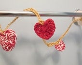 Red and White Heart Garland, crochet garland, bunting, Valentines Day, Love