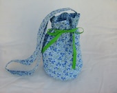 Blue - Green - Floral Drawstring Tote Bag