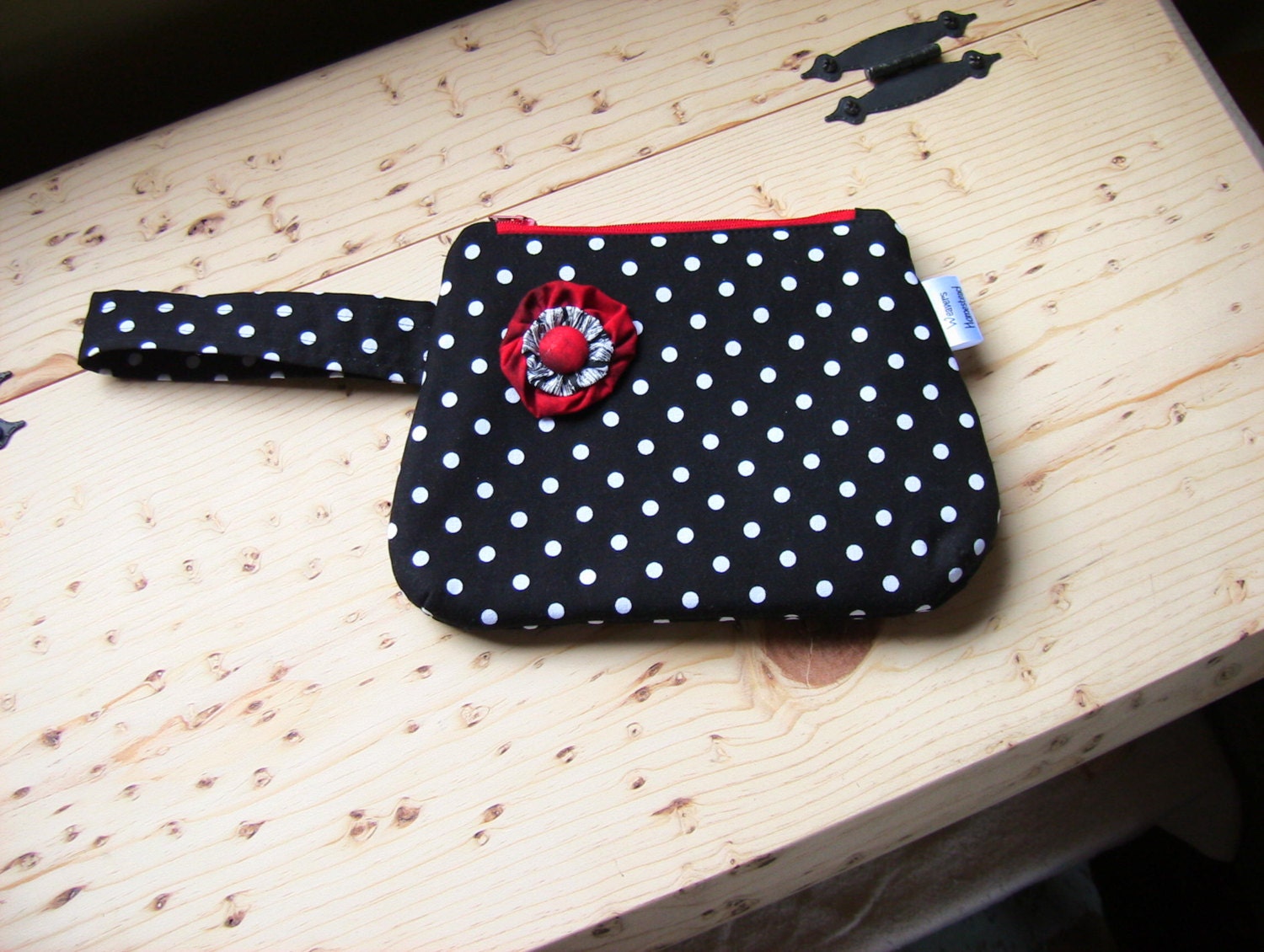 Wristlet - Clutch - Zippered - Black and White Polka Dot