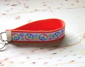 Orange -  Peace - Key Fob Keychain with attached key ring