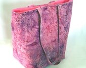 Pink Batik Tote Bag Purse Fabric Bag Pink Purple Leaves Fabric Shoulder Bag Large Bag