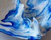 Beach style marbled white and blue sculpted polymer clay decorative square bowl, beach decor