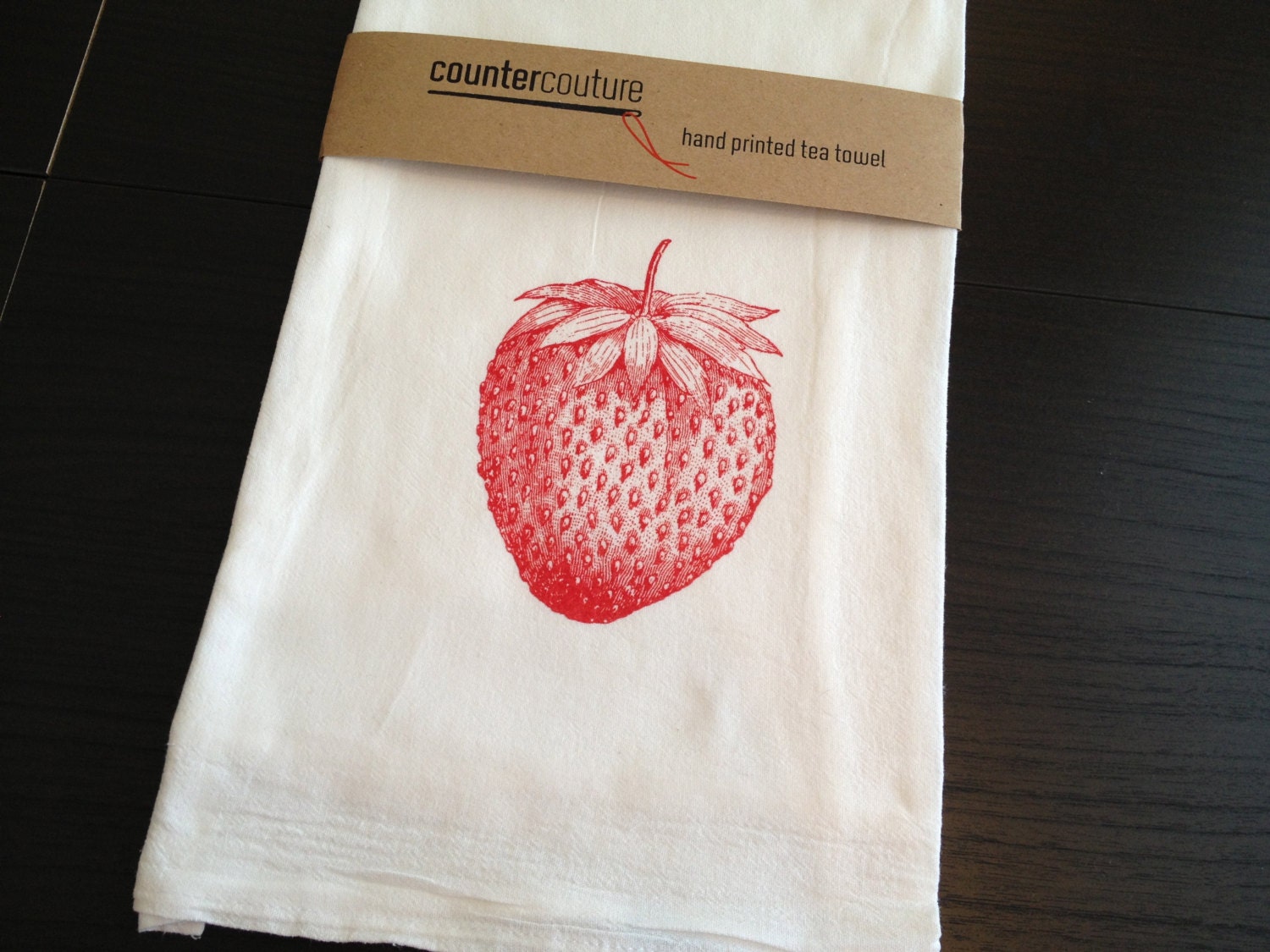 Strawberry Kitchen Towel  - Cotton Flour Sack Tea Towel - Screen Printed Dish Cloth