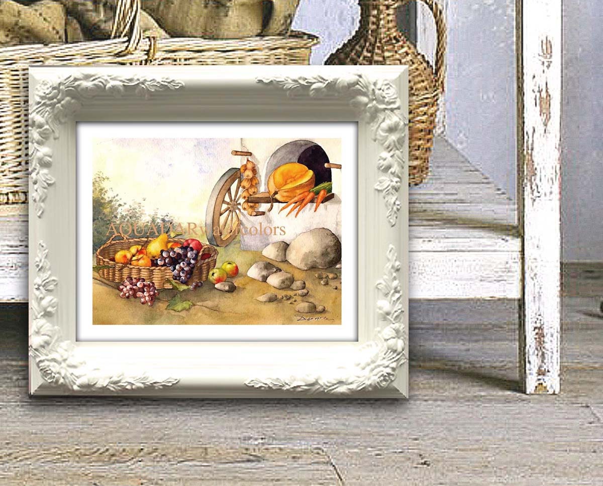 Wall art Home decor Kitchen decor Shabby Chick Still life with pumpkin - 8"x10"  print from original watercolor painting Farmhouse Decor
