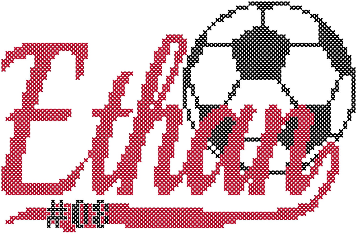 Cross Stitch Pattern Sports Name with Soccer Ball