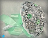 FULL PRICE (not a deposit) SMALL Mint Green Crystal Brooch Bouquet - by Blue Petyl - Bridal Bouquet - Wedding Bouquet