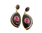 Enamel Earrings - Black and Purple, Drop or Dangle Style, Pierced