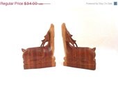 Deer Bookends - Hand Carved Wood, Vintage Indonesia
