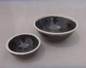 Pair of Small Terracotta Bowls - White Rimmed Charcoal Glaze