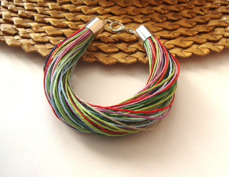 Linen cord  bracelet / modern multicolor bracelet / eco style jewelry / spring / summer / boho