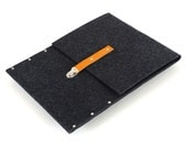 MacBook 13 Pro case black synthetic felt briefcase cover sleeve with leather strap
