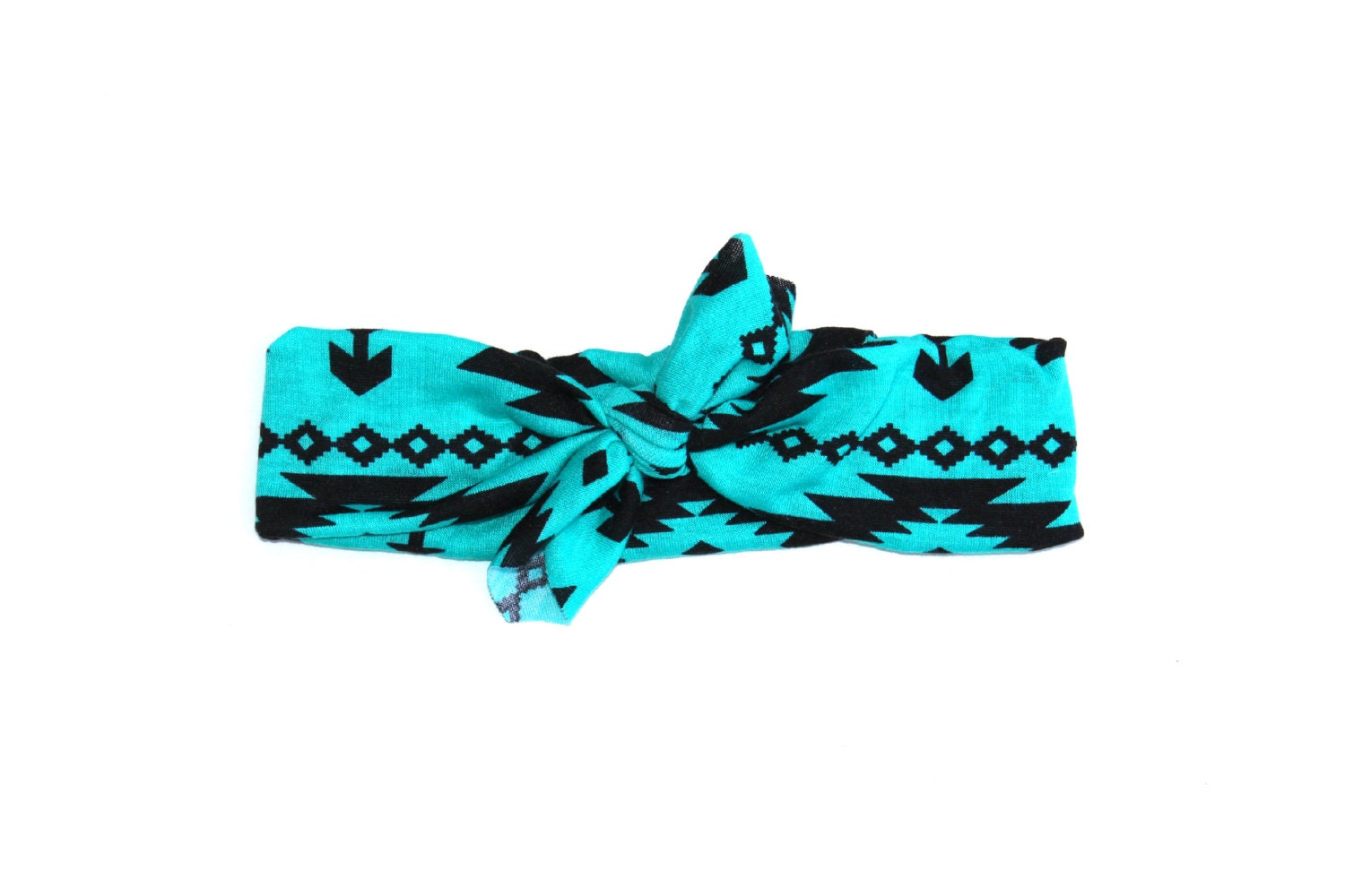 NEW 2013 WRAP COLLECTION - Turquoise & Black Tribal Print head wrap/scarf / headband / adult / spring / summer / nautical