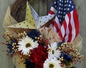 Americana Wreath, Patriotic Wreath, Fourth of July, Floral, American Flag Wreath