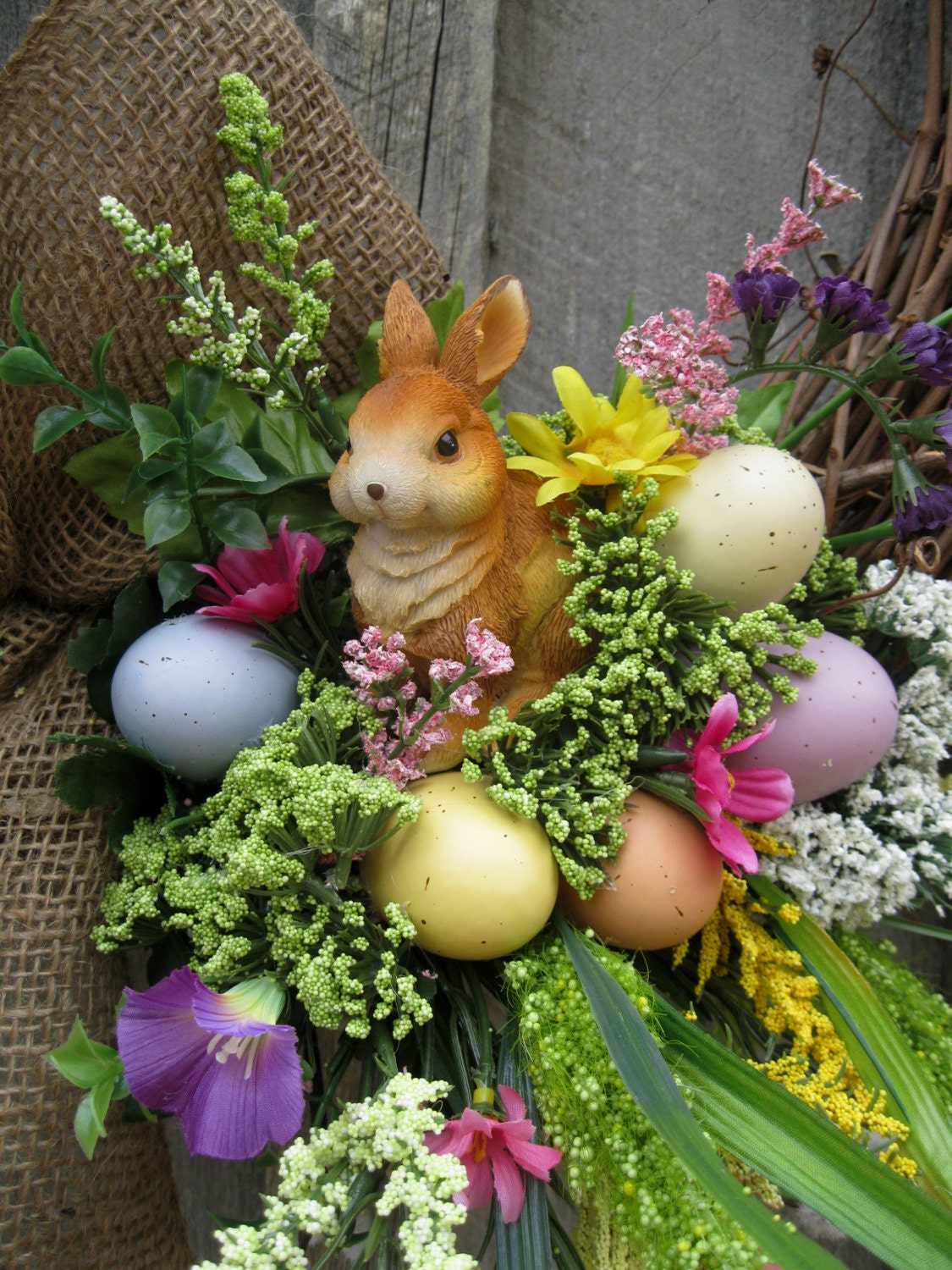Easter Wreath, Spring Door Decor, Woodland Wreath, Bunny, Country Cottage Wreath