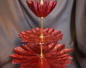 3 Tier Cake Stand Artisan Red Glass for Weddings, Display, Tea Parties, FREE shipping