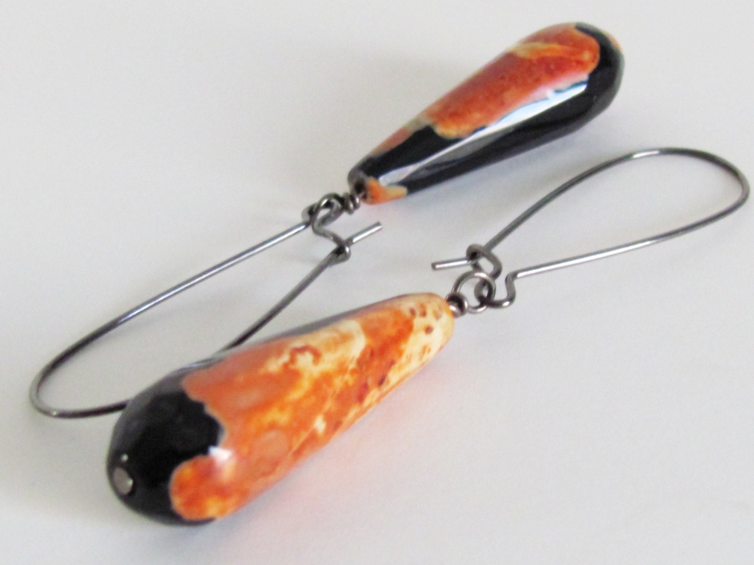 Orange Earrings Ethnic Earrings Fall Earrings Autumn Jewelry Women Jewelry Gift Agate Earrings Black Earrings Natural Earrirngs Semiprecious