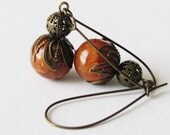 Amber Earrings Amber Jewelry Filigree Earrings Earthy Earrings Women Jewelry Gift Earthy Jewelry Brown Earrings Antique Brass Earrings