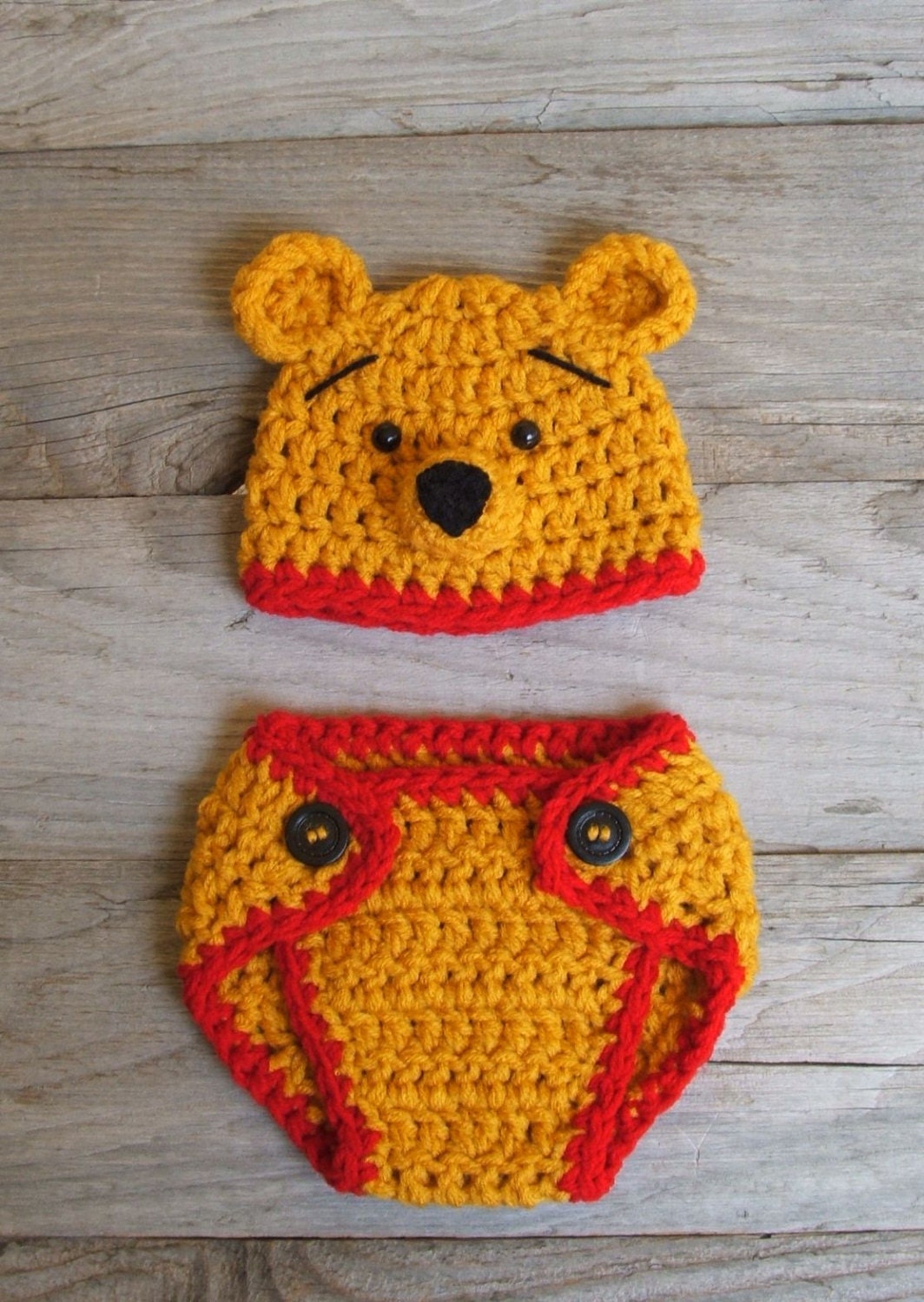 Winnie the Pooh Bear Hat & Diaper Cover (newborn-3month size) Inspired by Winnie the Pooh