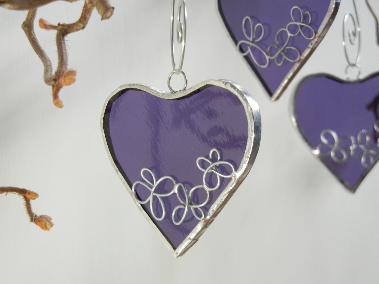 40 Custom HEARTS - Wedding Party Favors in Grape Purple Stained Glass or Your Glass Choices