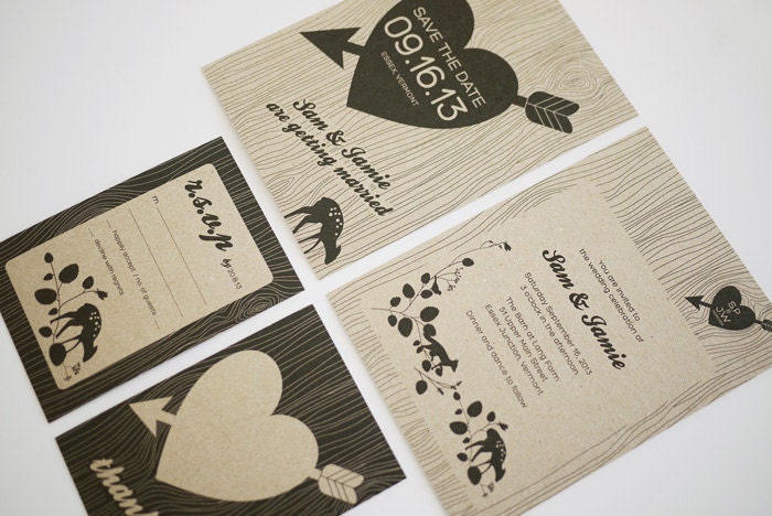 DIY Printable Wedding Invitations Rustic Woodland Set of 4