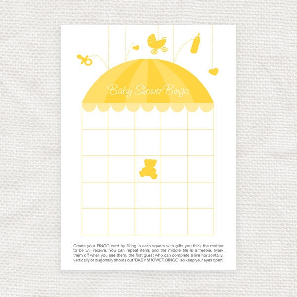 umbrella baby shower bingo card - printable file