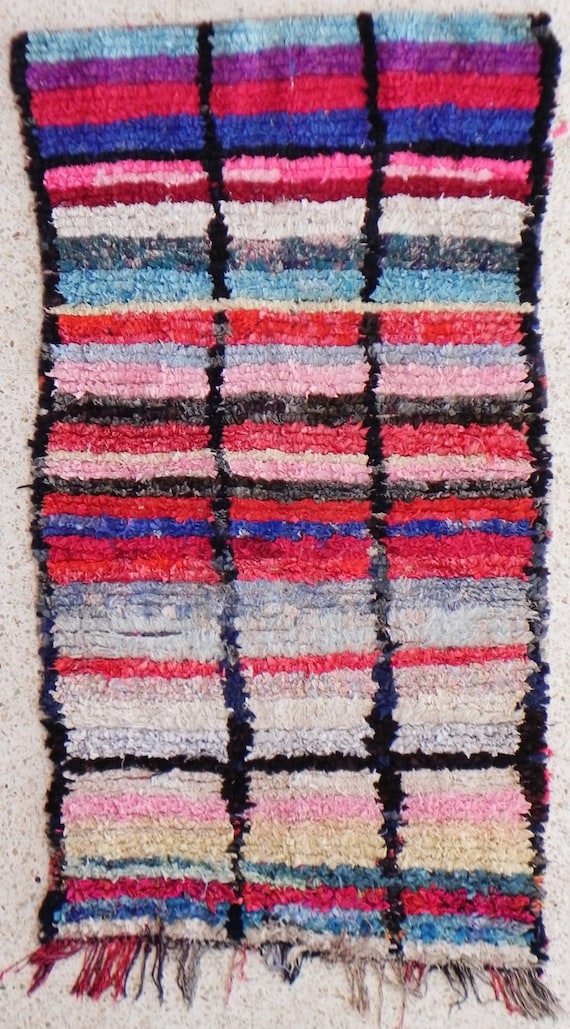 RAG  RUG BOUCHEROUITE from Morocco called also boucharouette berber tribal art, moroccan rag rug
