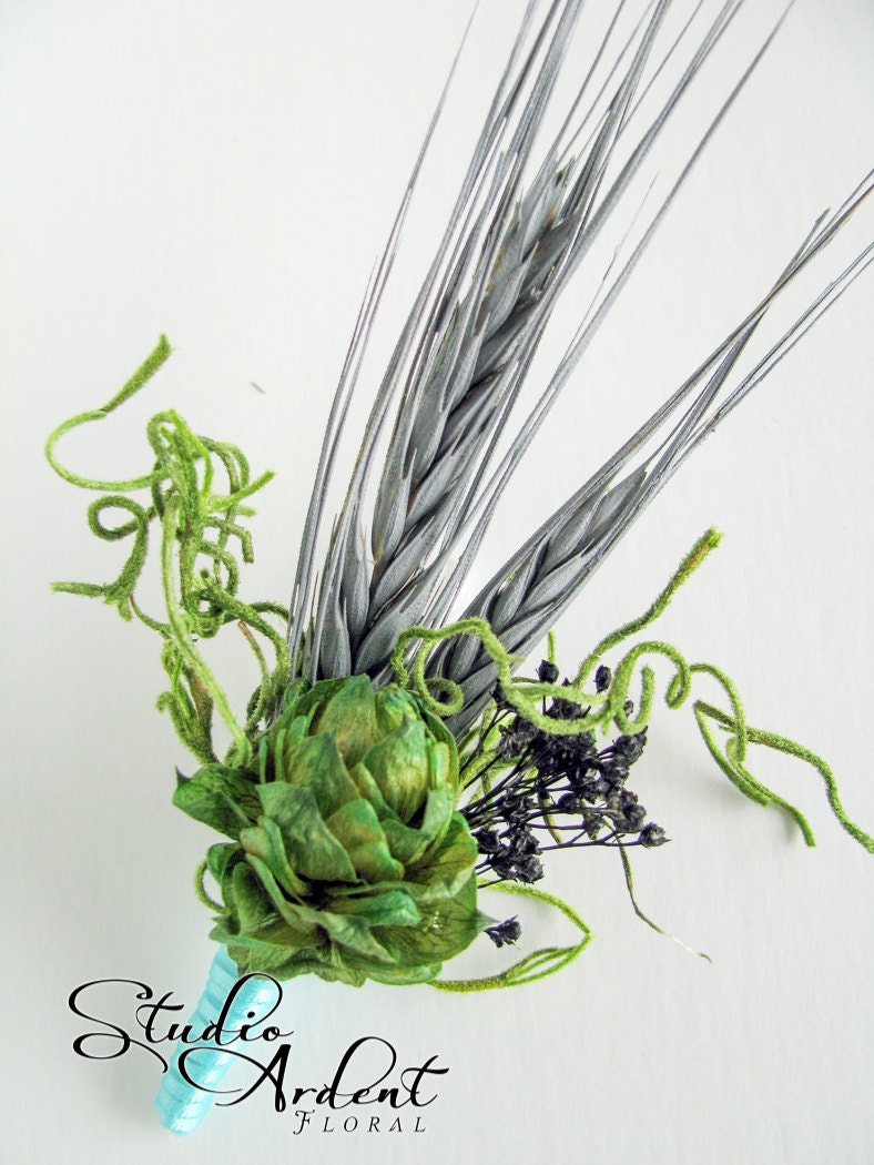 THE GREY Beer Hops Wheat and Green Moss Boutonnieres QTY 1