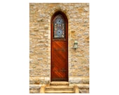 Architecture Photography - Church Door - Stained Glass Window - Brick Wall - Vintage - Lehigh University - Home Decor - 6X9