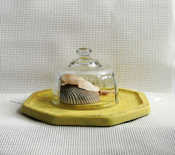 Upcycled Vintage Cloche Covered Server - Cloche with Wood base - Cloche Display -Cheese Serving Tray