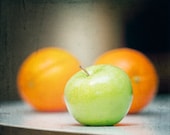 Fruit Photography - kitchen art print food oranges green apple still life wall art photo black white decor - 8x10 Photograph