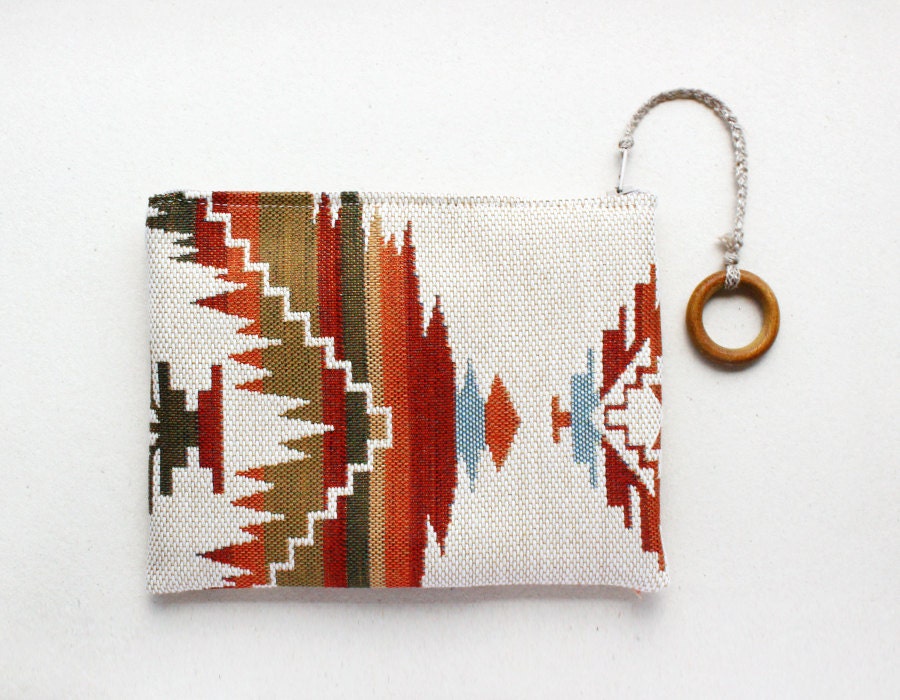 Ikat pouch - Cosmetic pouch - Tribal pouch - Earth colors - Unusual - Natural materials