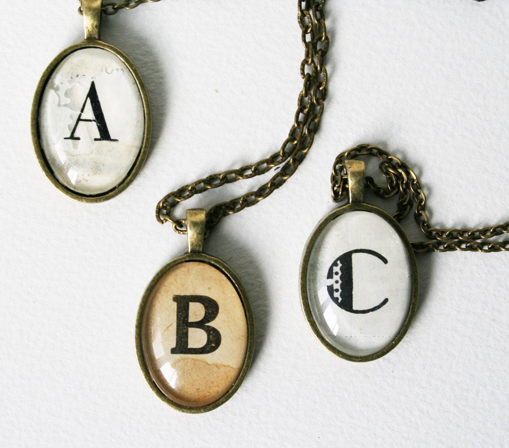 Custom initial necklace. Monogram pendant necklace. Dictionary jewelry. Personalized jewelry.