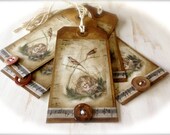 Handmade Tags - Set of 12 Large Vintage Inspired Birds and Music Kraft Gift Tags - Distressed Tags - Paper Ephemera - Gifts