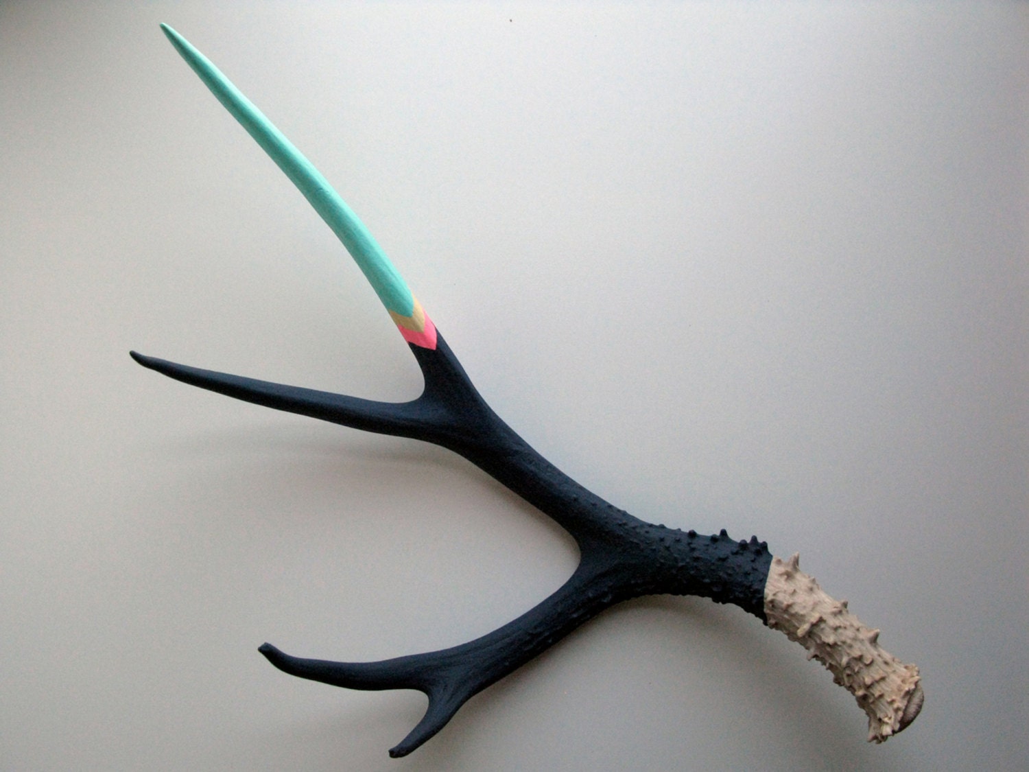 Navy, Pink, Cream & Aqua Chevron Painted Mule Deer Antler - Extra Large