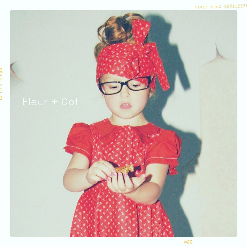 Girls Dress: Red Sailor Dress with Pleated Collar from the Fleur and Dot Autumn Winter Collection