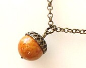 acorn jewelry, acorn necklace, single bead necklace, acorn pendant necklace, natural riverstone gemstone jewelry