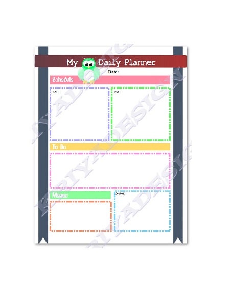 pdf file daily planner, to do list pdf printable, INSTANT DOWNLOAD day planner organizer, owl