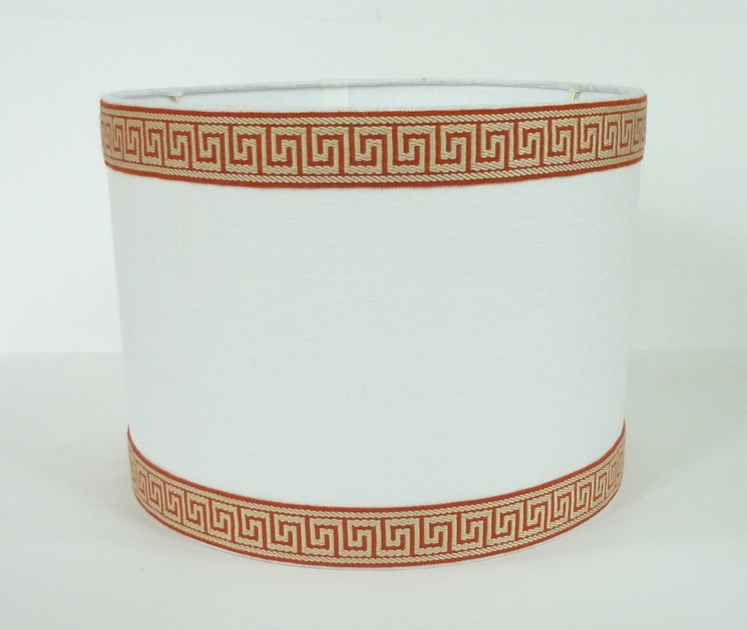 Small Drum Lampshade in off white linen with greek key trim