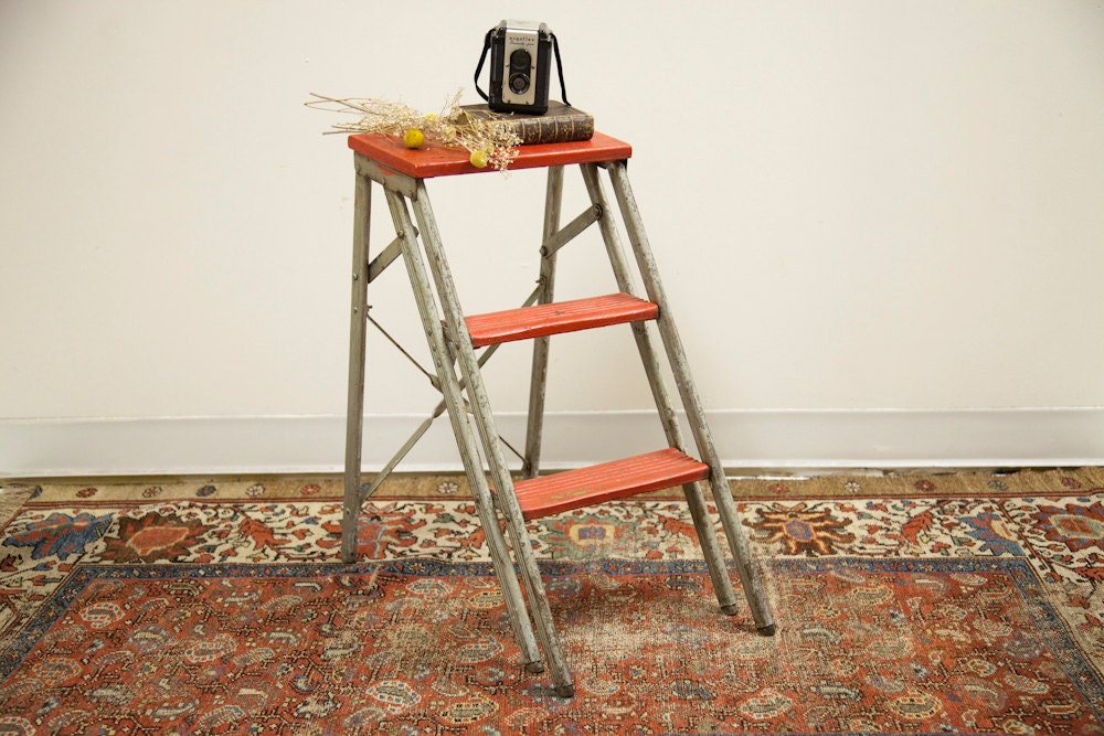 Red and Silver Industrial Step Stool