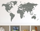 Wall Decal 36"W World Map with Countries Borders Wall Vinyl Decal Sticker