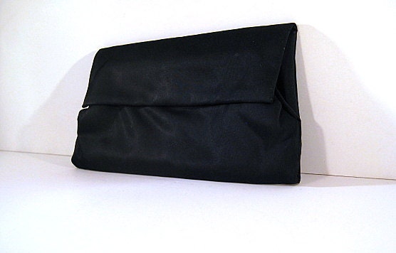 Vintage Small Evening Bag Black Satin Foldover