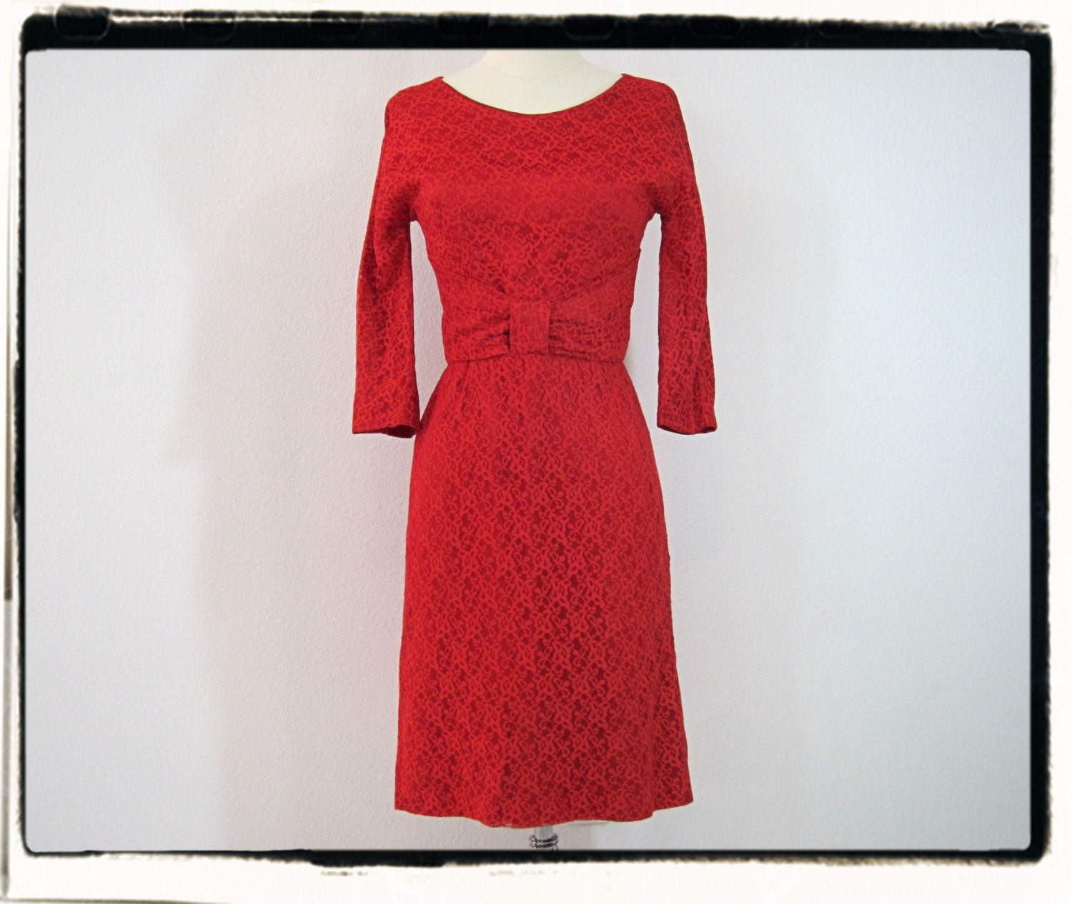 1960s Red Lace Wiggle Dress