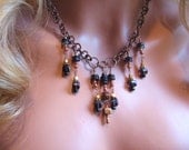 Three Piece Plum Glass Handmade Boho or Gypsy Style Jewelry Set, Copper. Gold, Necklace, Earrings, and Bracelet, Hippy Jewelry