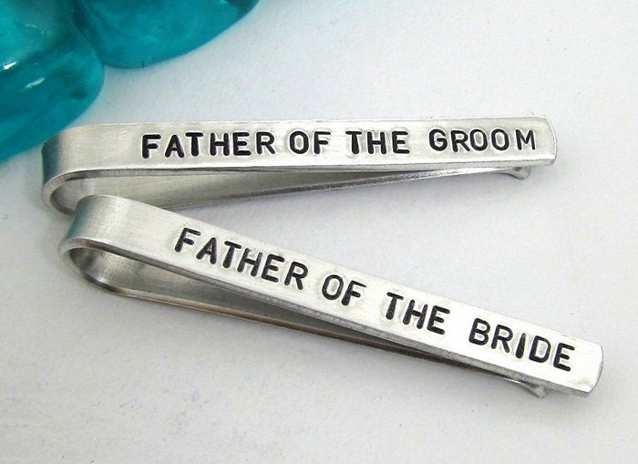 Father of the Bride and Groom Personalized Tie Clips (set of 2) - Hand Stamped Tie Clip - Men's Wedding Accessories - Wedding Party (001)