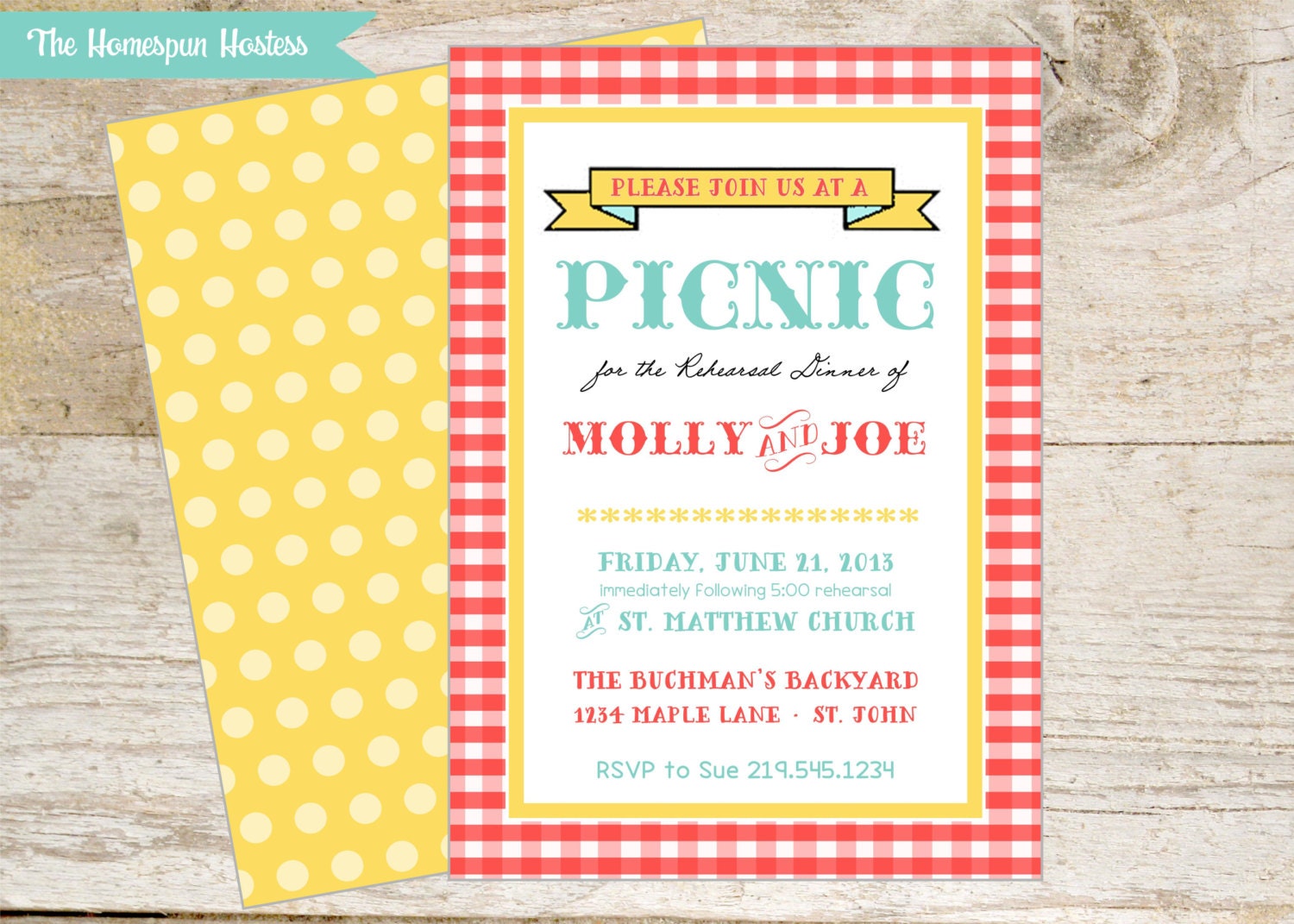 DIY Printable Picnic Invitation-Red Aqua Yellow - Retro- Rehearsal Dinner, Birthday Party, Shower Il_170x135