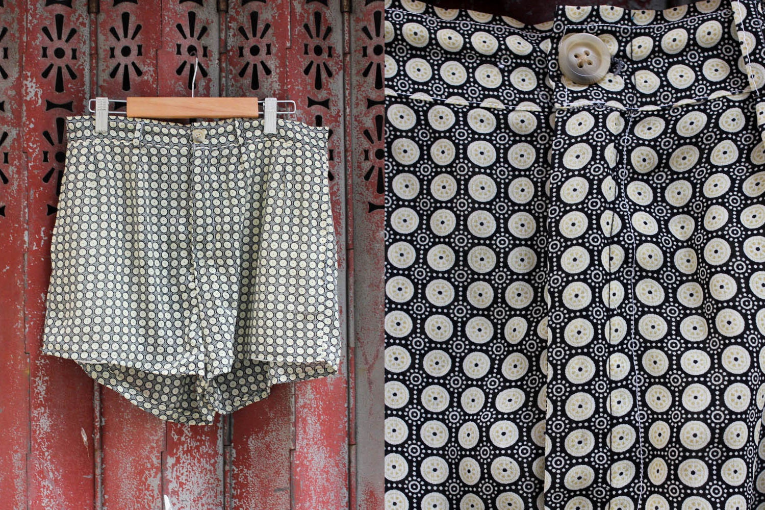 Vintage Circular Print Shorts - Upcycled