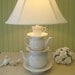 Teapot Lamp, White Stacked Teapots Embossed Tea Cup and Saucers,  Alice in Wonderland Shabby Chic Country Beach Cottage "Alison" series